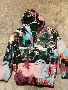 Tropical Print Hooded Rain Jacket - Multicolor
